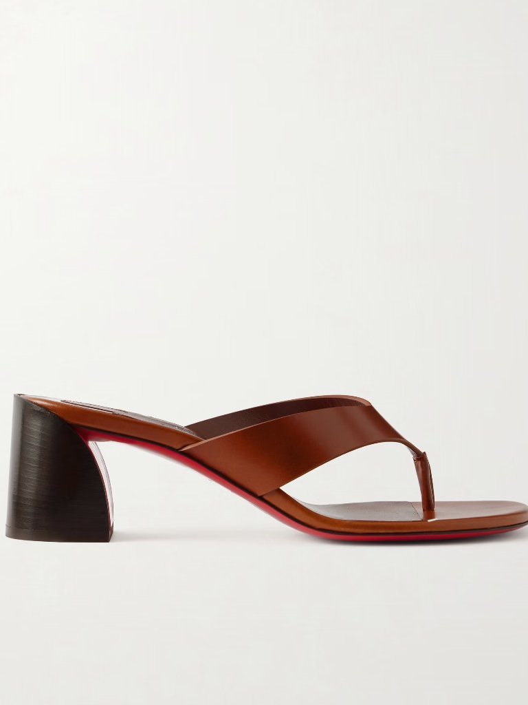 Christian Louboutin Janetonga 55 Leather Thong Mule Sandals Heels Shoes